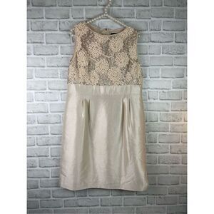 Tahari Arthur S Levine Women's Beige Sleeveless Sheath Dress Size 14 Cocktail